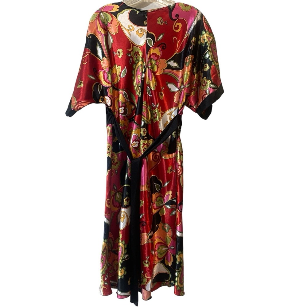 ShesCool Boho Floral Maxi Dress 1X Satin Retro Kimono Sleeve Festival Flowy Wear - Picture 9 of 9